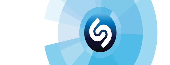 Το λογότυπο της εφαρμογής Shazam σε μπλε φόντο.