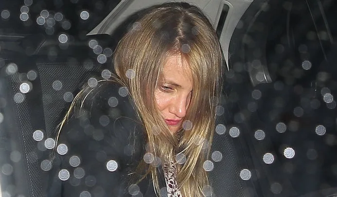 Η Cameron Diaz μέσα σε αυτοκίνητο το βράδυ.