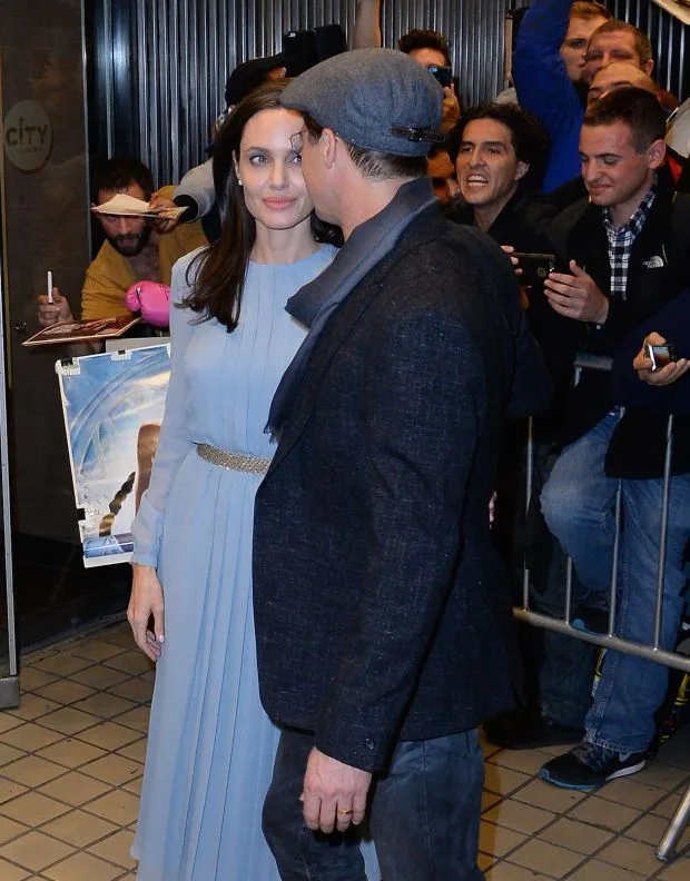 Brad Pitt and Angelina Jolie arriving at City Cinemas in NYCPictured: Brad Pitt and Angelina JolieRef: SPL1168474 031115 Picture by: @JDH Imagez / Splash NewsSplash News and PicturesLos Angeles: 310-821-2666