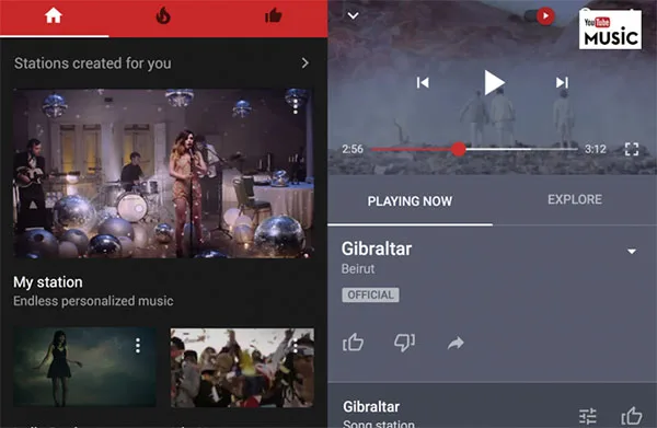 Στιγμιότυπα από την εφαρμογή YouTube Music σε κινητό τηλέφωνο.