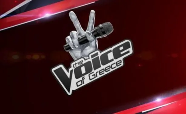 Το λογότυπο του The Voice of Greece σε κόκκινο φόντο.