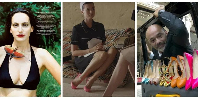Κολάζ με την Olga de Grèce και τον Christian Louboutin.