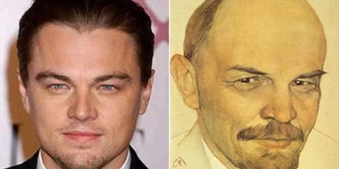 Ο Leonardo DiCaprio δίπλα σε πορτρέτο του Λένιν.