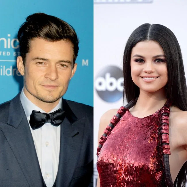 Ο Orlando Bloom και η Selena Gomez σε κολλάζ φωτογραφιών.