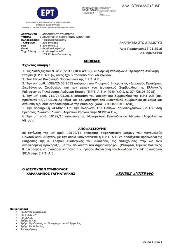 Δύο δημοσιογράφοι από το διαγωνισμό της ΝΕΡΙΤ στην ΕΡΤ