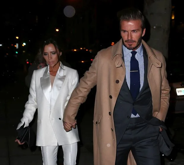 Victoria Beckham and David Beckham go to a pre-Valentine's dinner hand-in-hand in NYC.Pictured: Victoria Beckham and David BeckhamRef: SPL1222878 080216 Picture by: Jackson Lee / Splash NewsSplash News and Pictures</B