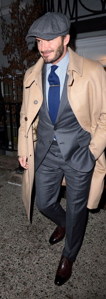 Victoria Beckham and David Beckham with son Brooklyn Beckham leave a dinner party held at Anna Wintour's house in NYC.Ref: SPL1223136  080216  Picture by: Ron Asadorian / Splash NewsSplash News and PicturesLos