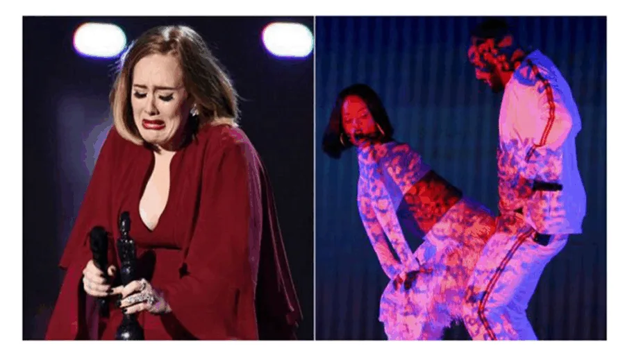 Η Adele κλαίει κρατώντας βραβείο και η Rihanna χορεύει στη σκηνή των Brit Awards.