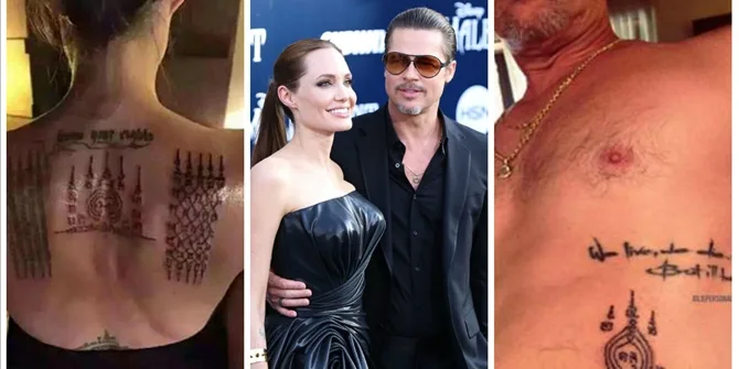 Η Angelina Jolie και ο Brad Pitt σε κολάζ με τα νέα τους τατουάζ.