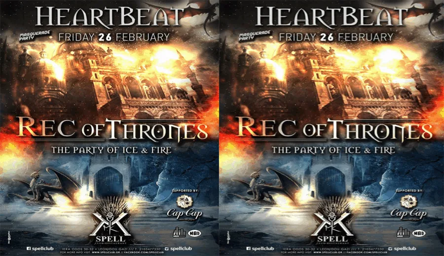 Αφίσα για το πάρτι Heartbeat - REC of Thrones στο Spell Club.