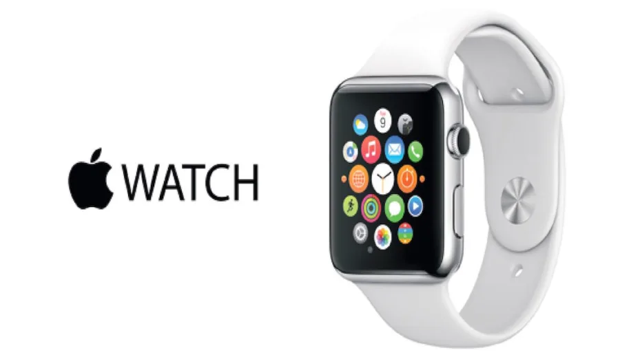 Το Apple Watch με λευκό λουράκι και το λογότυπο της Apple.