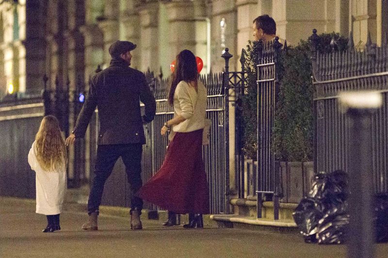EXCLUSIVE: ***NO WEB UNTIL 8pm GMT February 7th 2016*** David and Victoria Beckham take daughter Harper for a playdate around Guy Ritchie and Jacqui Ainsley's home in Central London. Harper arrived with her face painted while Victoria looked ever fashiona