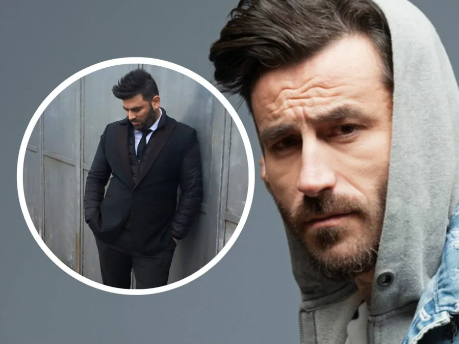 Ο Γιώργος Μαυρίδης σε κοντινό πλάνο και ο Παντελής Παντελίδης σε ένθετο κύκλο.