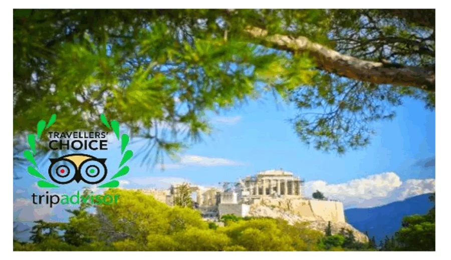 Η Ακρόπολη της Αθήνας με το λογότυπο Travellers' Choice του TripAdvisor.