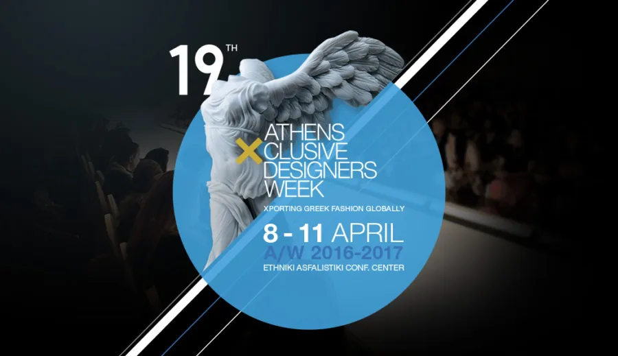 Αφίσα για την 19η Athens Xclusive Designers Week με το άγαλμα της Νίκης της Σαμοθράκης.