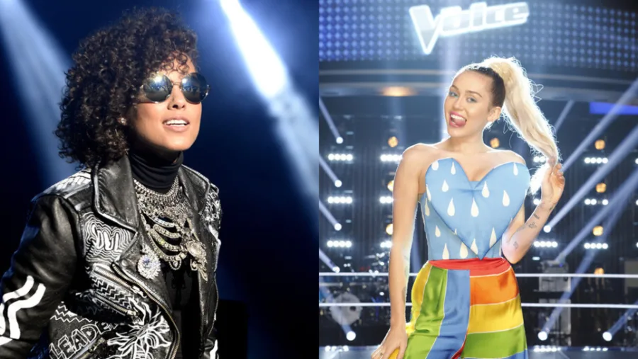 Η Alicia Keys και η Miley Cyrus σε κολάζ φωτογραφιών για το The Voice.