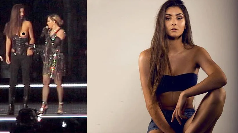 Η Madonna στη σκηνή δίπλα στη Ζόσεφιν και πορτρέτο της κοπέλας.