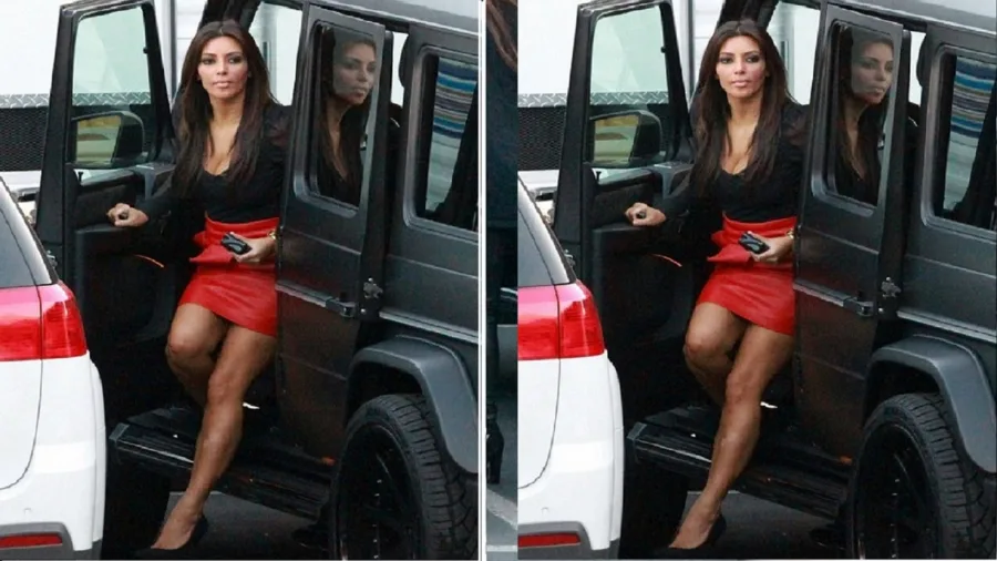 Η Kim Kardashian βγαίνει από ένα μαύρο Mercedes G-Wagon.