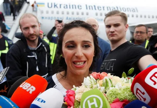 Winner of Eurovision Song Contest Jamala arrives at airport outside Kiev