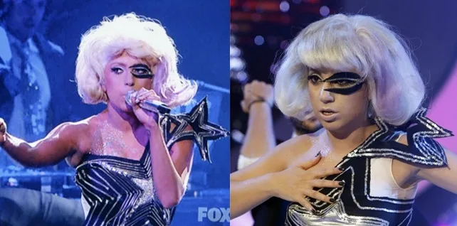 Η Lady Gaga και η Μελίνα Μακρή ως Lady Gaga σε κολλάζ φωτογραφιών.