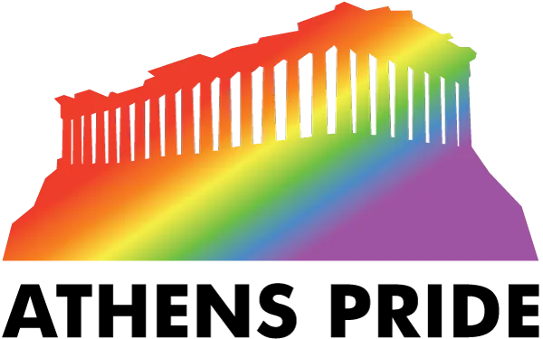 Λογότυπο Athens Pride με τον Παρθενώνα στα χρώματα του ουράνιου τόξου.