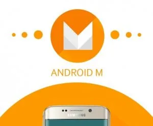 Λογότυπο Android M πάνω από ένα smartphone Samsung Galaxy.