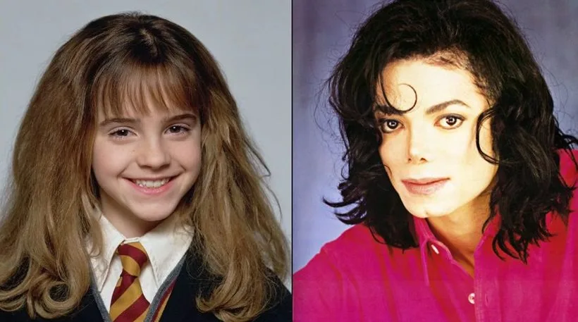 Κολάζ με την Emma Watson σε παιδική ηλικία και τον Michael Jackson.