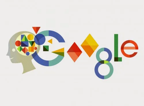Λογότυπο Google Doodle με ανθρώπινο προφίλ και γεωμετρικά σχήματα.