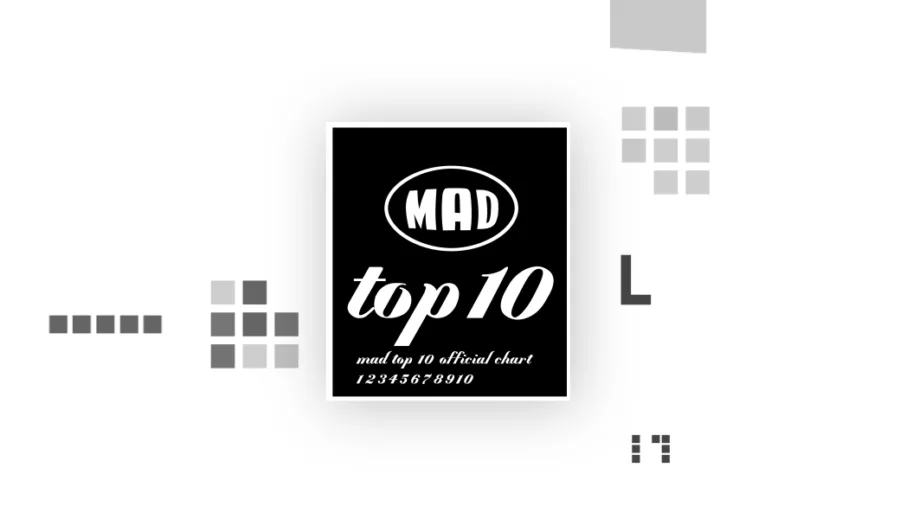 Λογότυπο MAD Top 10 Official Chart σε μαύρο φόντο.