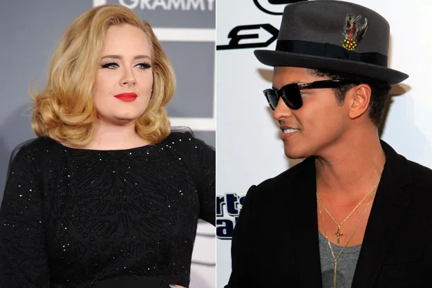 Η Adele και ο Bruno Mars σε κολλάζ φωτογραφιών.