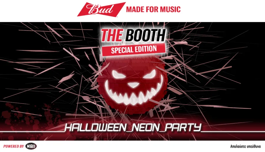 Αφίσα για το BUD Made For Music: THE BOOTH Special Edition – Halloween Neon Party.