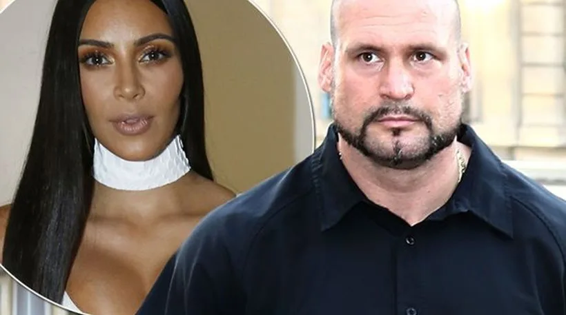 Η Kim Kardashian και ο σωματοφύλακάς της σε κολλάζ φωτογραφιών.