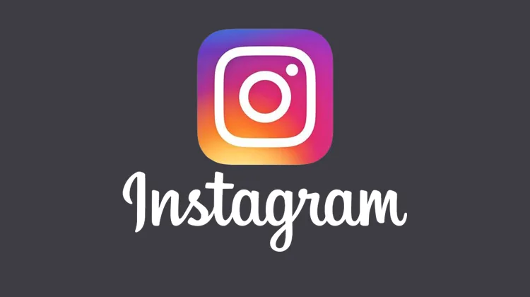 Το λογότυπο του Instagram και η ονομασία της εφαρμογής σε γκρι φόντο.
