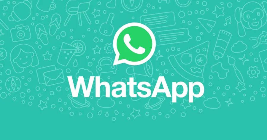 Το λογότυπο του WhatsApp σε πράσινο φόντο με εικονίδια.