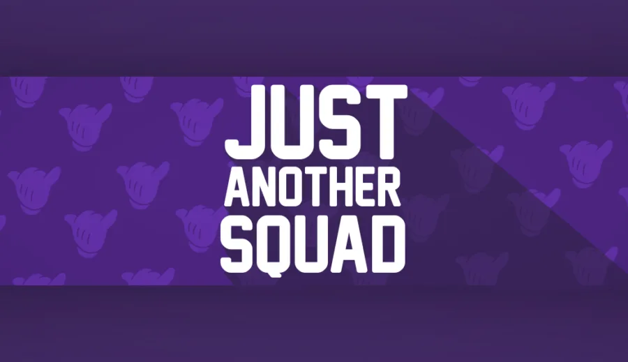 Λογότυπο Just Another Squad σε μωβ φόντο