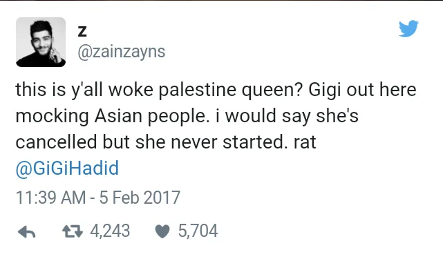 Στιγμιότυπο οθόνης από ανάρτηση στο Twitter του Zayn Malik.