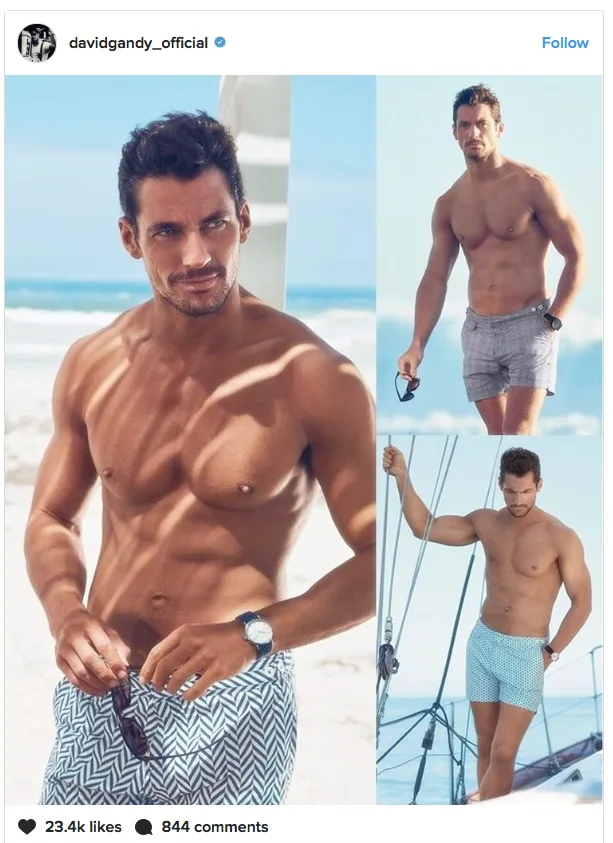 Ο David Gandy ποζάρει χωρίς μπλούζα σε παραλία και σκάφος.