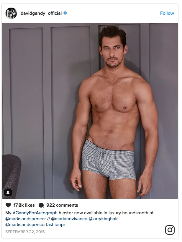 Ο David Gandy ποζάρει με εσώρουχα σε ανάρτηση στο Instagram.