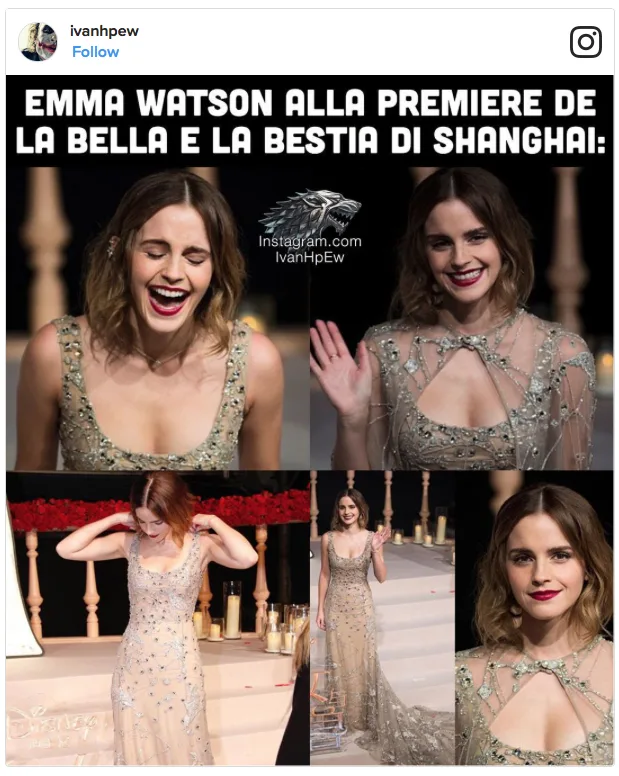 Κολάζ φωτογραφιών της Emma Watson στην πρεμιέρα της ταινίας Η Πεντάμορφη και το Τέρας στη Σανγκάη.