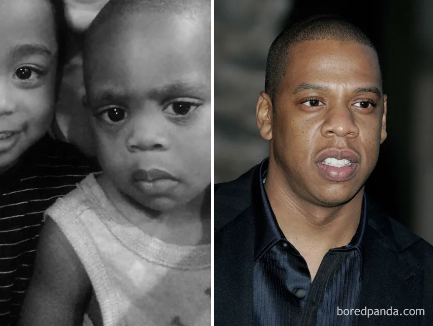 Κολάζ με ένα μωρό που μοιάζει στον Jay-Z και μια φωτογραφία του ίδιου του ράπερ.