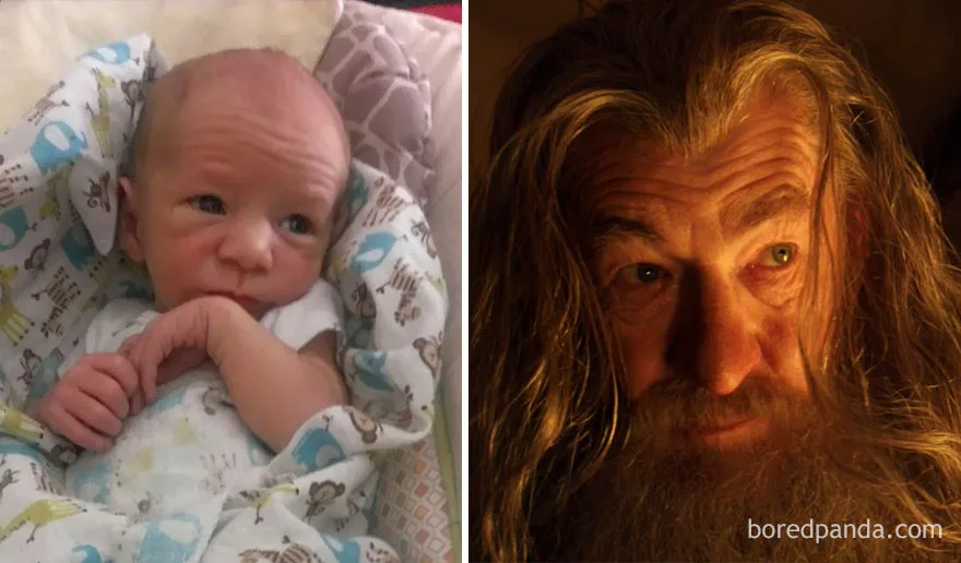 Ένα μωρό και ο Gandalf δίπλα-δίπλα.