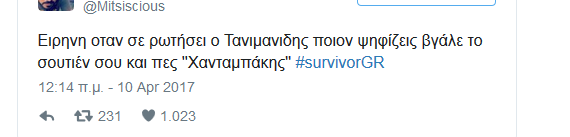 Στιγμιότυπο οθόνης από ανάρτηση στο Twitter σχετικά με το Survivor.