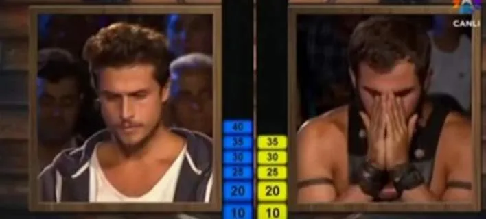 Στιγμιότυπο από τον τελικό του τουρκικού Survivor με δύο παίκτες σε split screen.