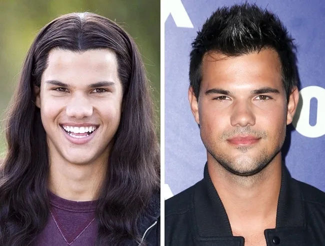 Κολάζ με τον Taylor Lautner από την ταινία Twilight και σε μεταγενέστερη εμφάνιση.