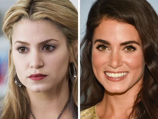 Κολάζ με δύο φωτογραφίες της Nikki Reed από διαφορετικές περιόδους.