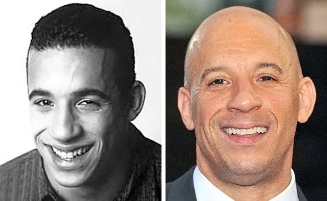 Ο Vin Diesel σε νεαρή ηλικία με μαλλιά και η σημερινή του εμφάνιση, δείχνοντας την αλλαγή των καραφλών του Hollywood.
