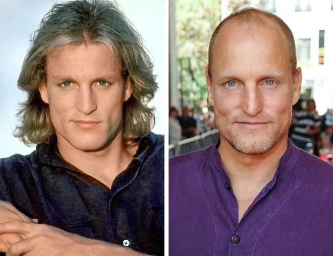 Ο Woody Harrelson σε δύο διαφορετικές περιόδους της καριέρας του, δείχνοντας την αλλαγή στα μαλλιά του και την εξέλιξη του στο Hollywood.