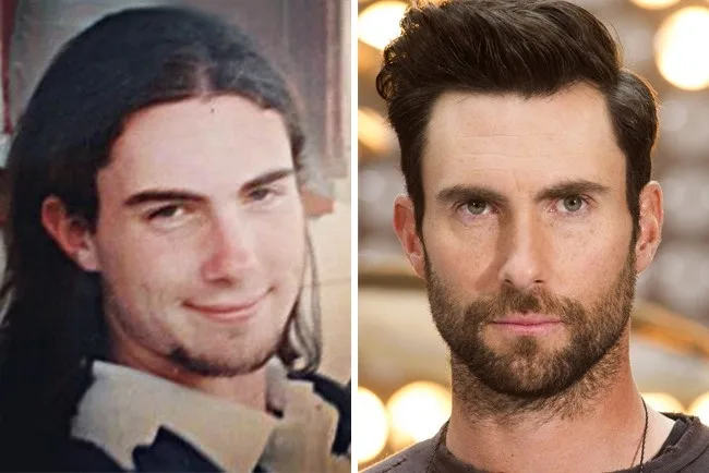 Κολλάζ φωτογραφιών του Adam Levine από το παρελθόν και το παρόν.