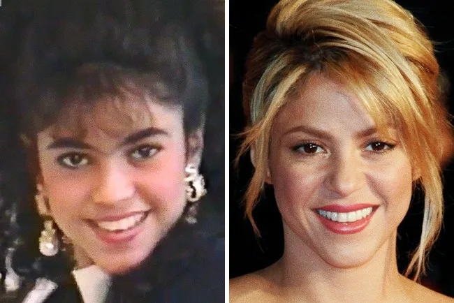 Κολάζ με δύο φωτογραφίες της Shakira, μία από την εφηβεία της και μία πιο πρόσφατη.