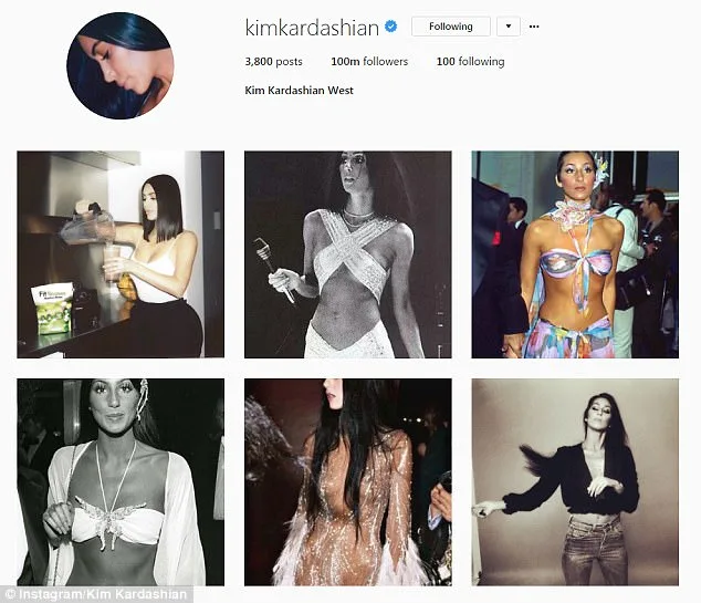 Στιγμιότυπο από το προφίλ της Kim Kardashian στο Instagram με φωτογραφίες της ίδιας και της Cher.